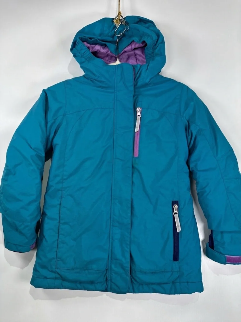 Lands End Grow-A-Longs Squall Waterproof Insulated Jacket Teal Purple Size S 7-8